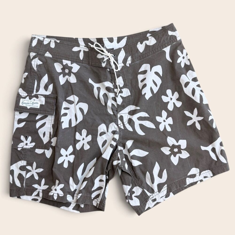 Katin Heritage Collection Boardshorts 33 Brown White Floral Surf Swim Trunks